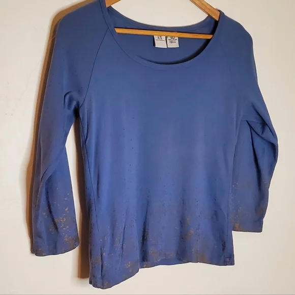 Gold Splash Periwinkle Blue 3/4 Sleeve Armani Exchange Shirt with Paint Accents - Picture 7 of 13